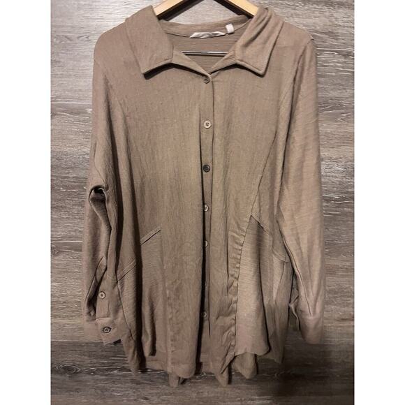 Soft Surroundings Tunic sz 1X Tan Decorative Buttons Top Blouse Plus Stretch - Picture 1 of 9
